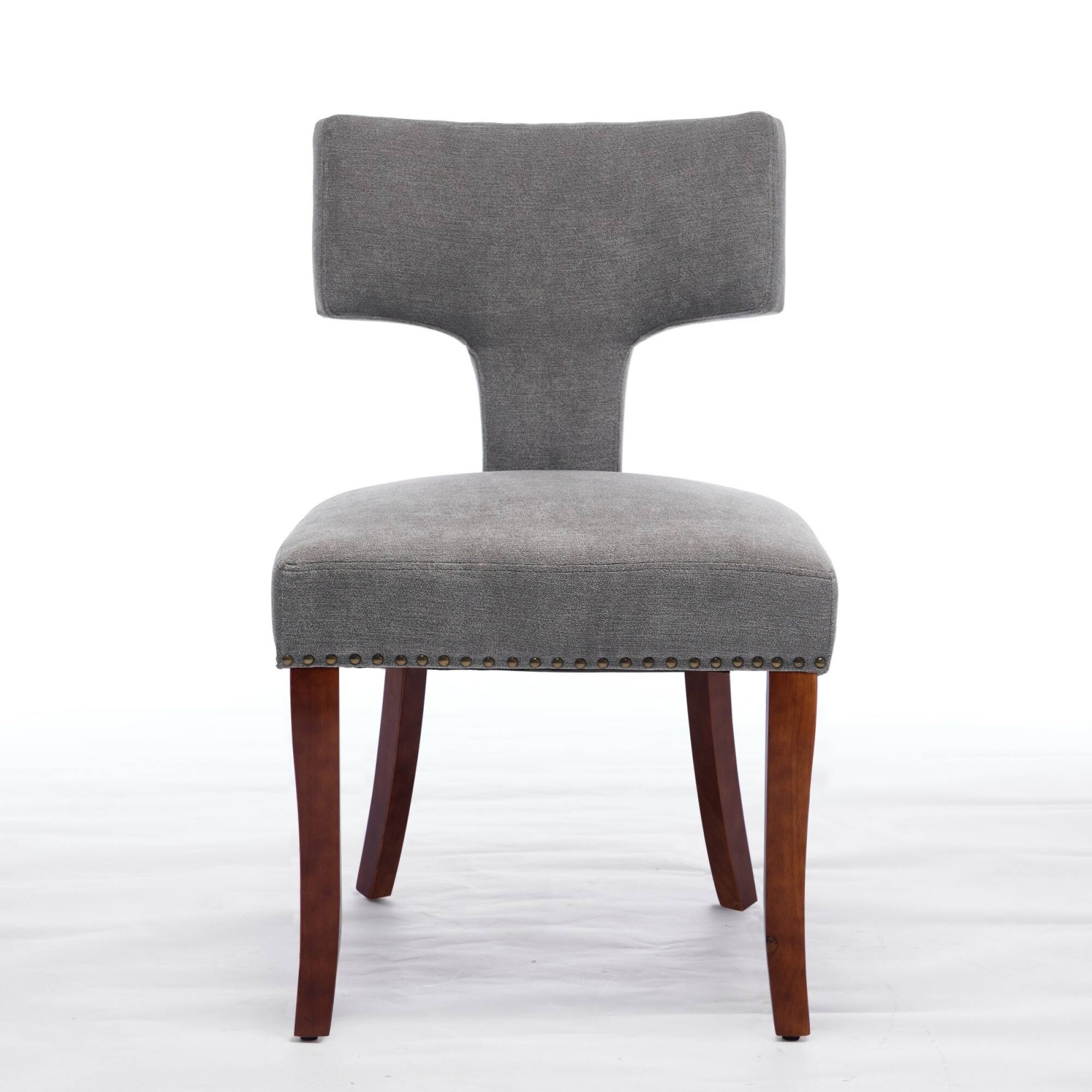 Angle. GOODSILO - Modern Dining Chairs Set of Two with Curved Backrest and Upholstered Fabric Seating - Gray.
