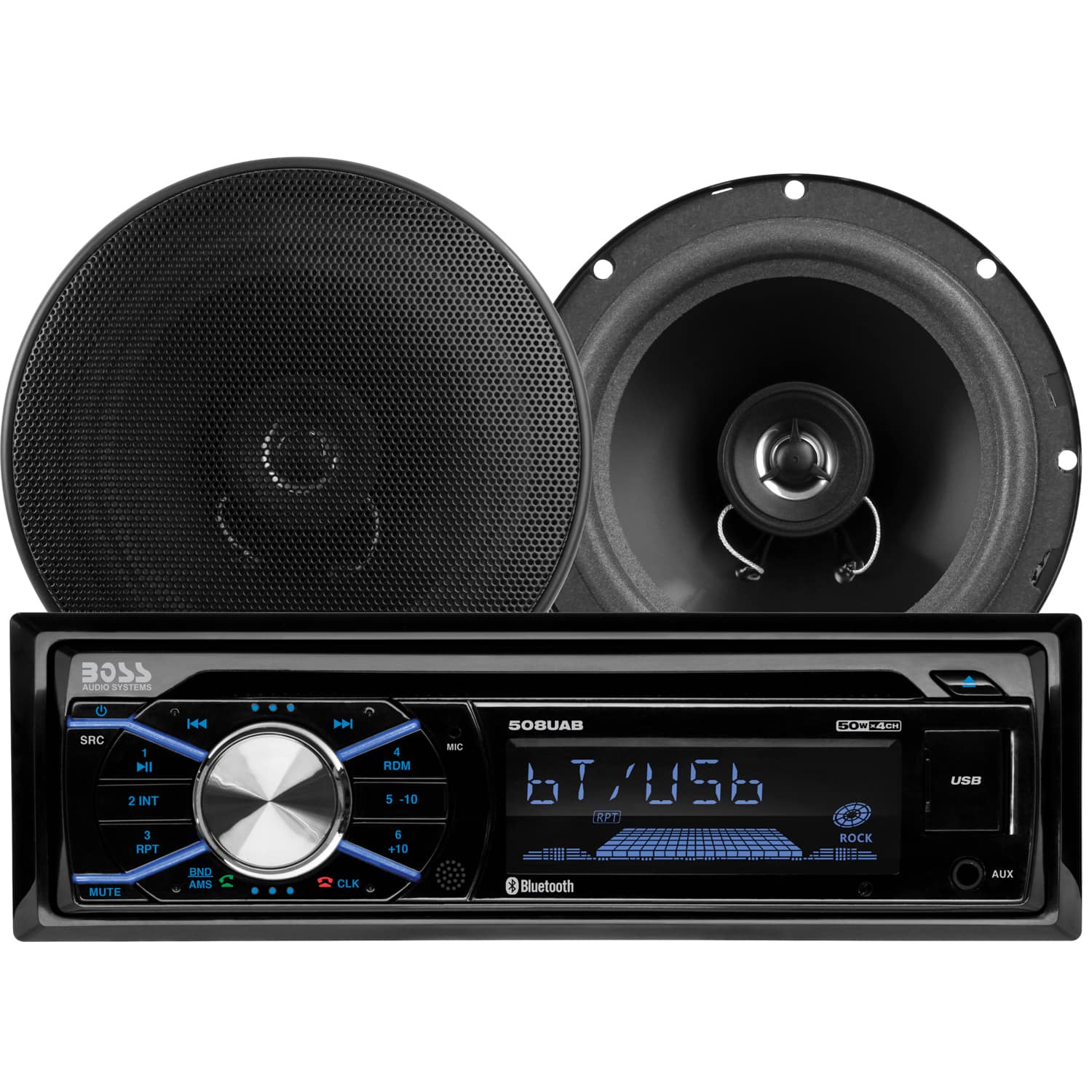 BOSS Audio - Vehicle Single DIN Bluetooth Stereo System w/ Full Range Speaker Pair - Black