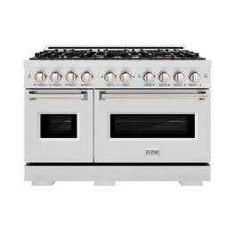 ZLINE - 48 in. Classic Double Oven Dual Fuel Satin Steel Stainless Range w/ 8 Brass Burners (CDRS-BR-48) - Stainless Steel