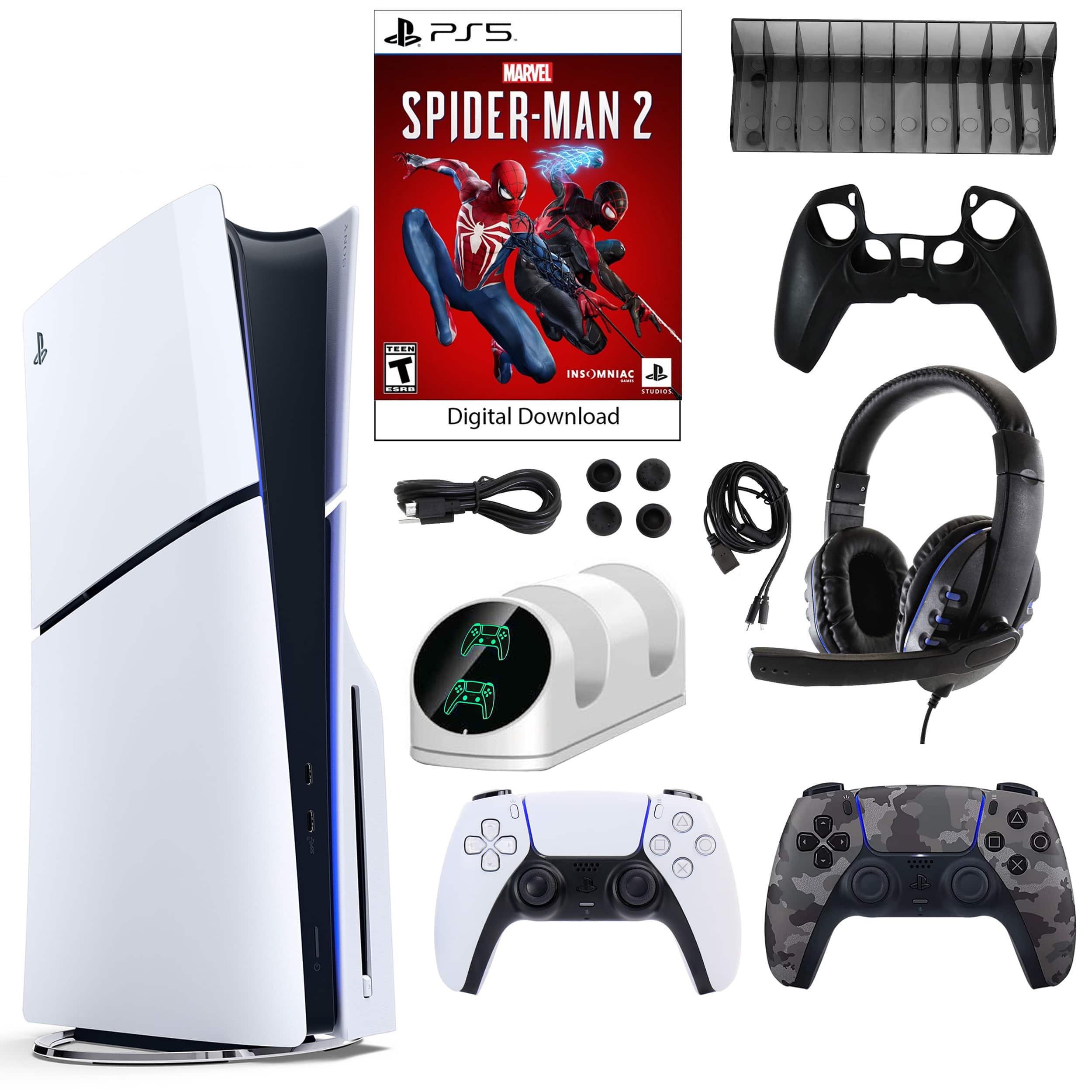PS5 Spider Man 2 Console with Extra Camo Dualsense Controller and Accessories Kit - PlayStation 5