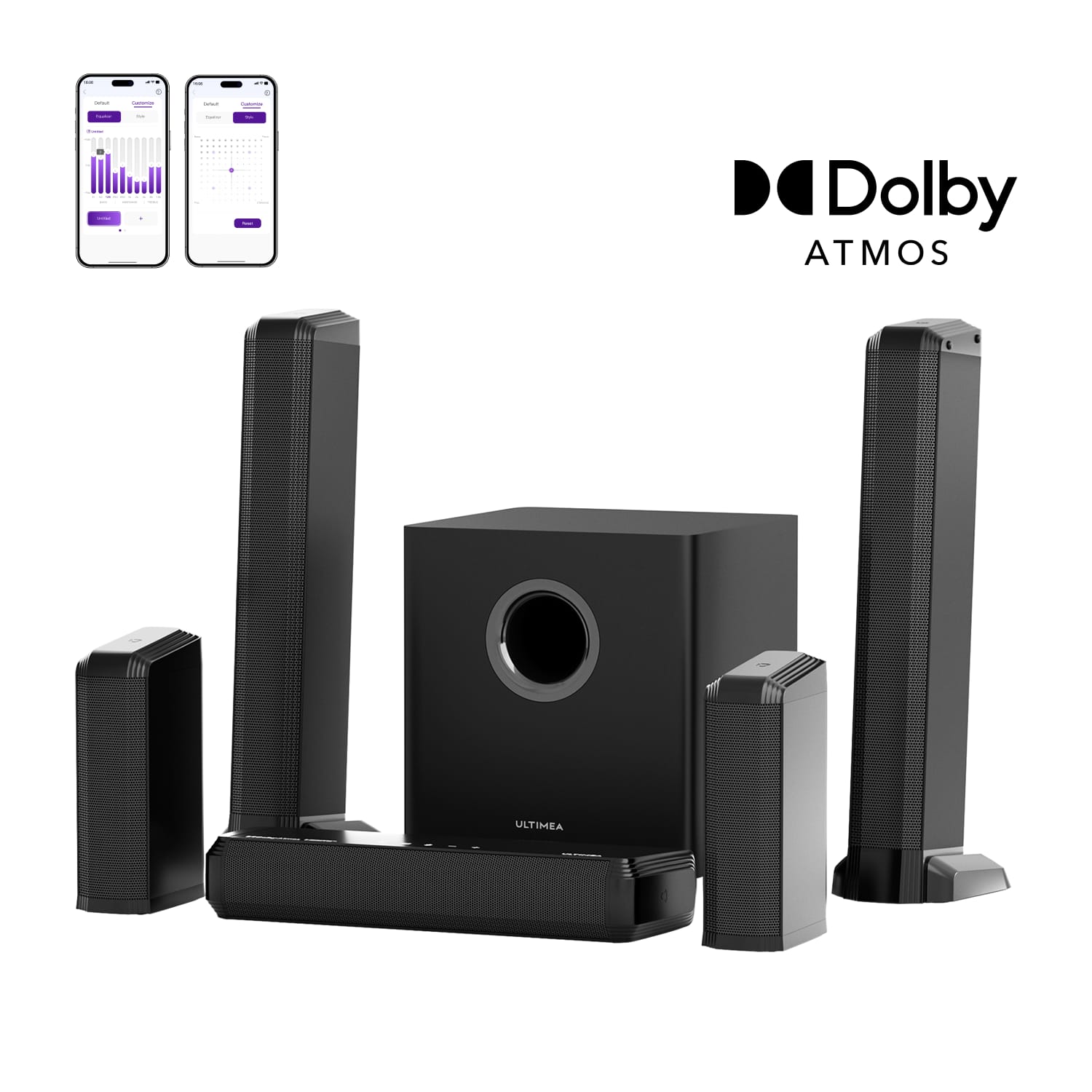 Ultimea - Apollo S90 9.1ch Dolby Atmos Sound System, Wireless Subwoofer, Rear Speakers, RGB Lights, App Control, 470W