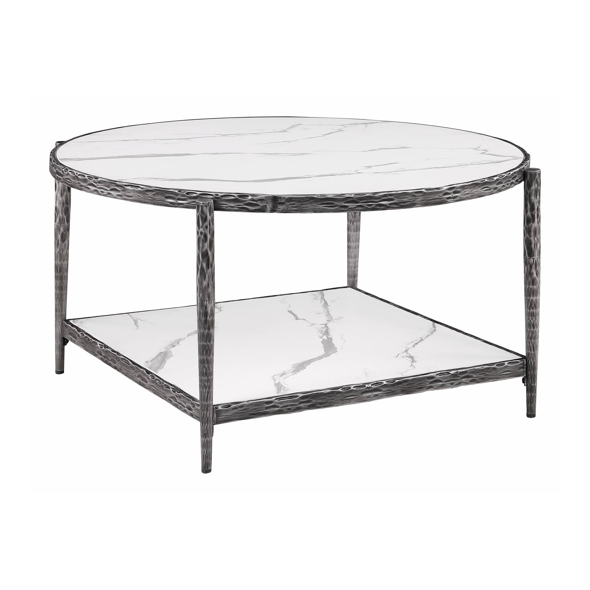 Boyel Living 2 Tier Sintered Stone Coffee Table with Textured Metal ...