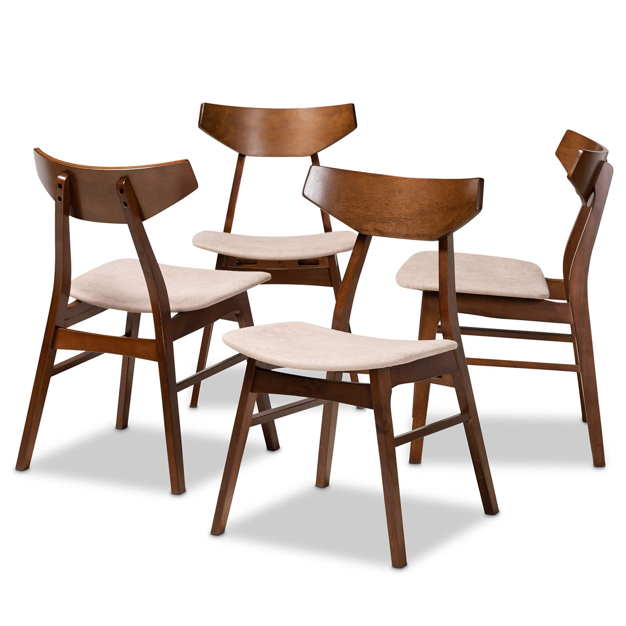 Baxton Studio - Danica Mid Century Fabric Upholstered and Finished Wood 4-Piece Dining Chair Set - Light Beige/Walnut Brown