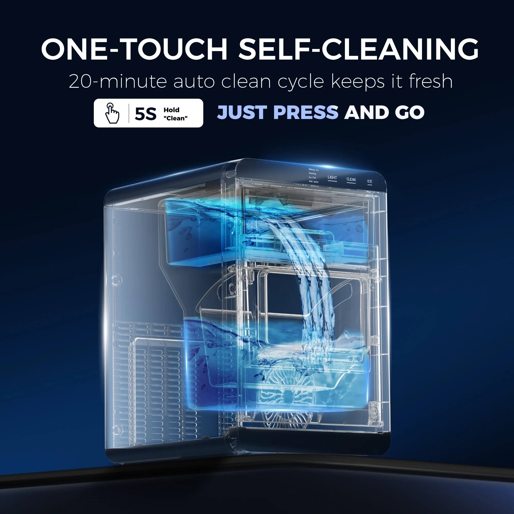 ONE-TOUCH SELF-CLEANING  
20-minute auto clean cycle keeps it fresh  

Hold 5S "Clean"  
JUST PRESS AND GO