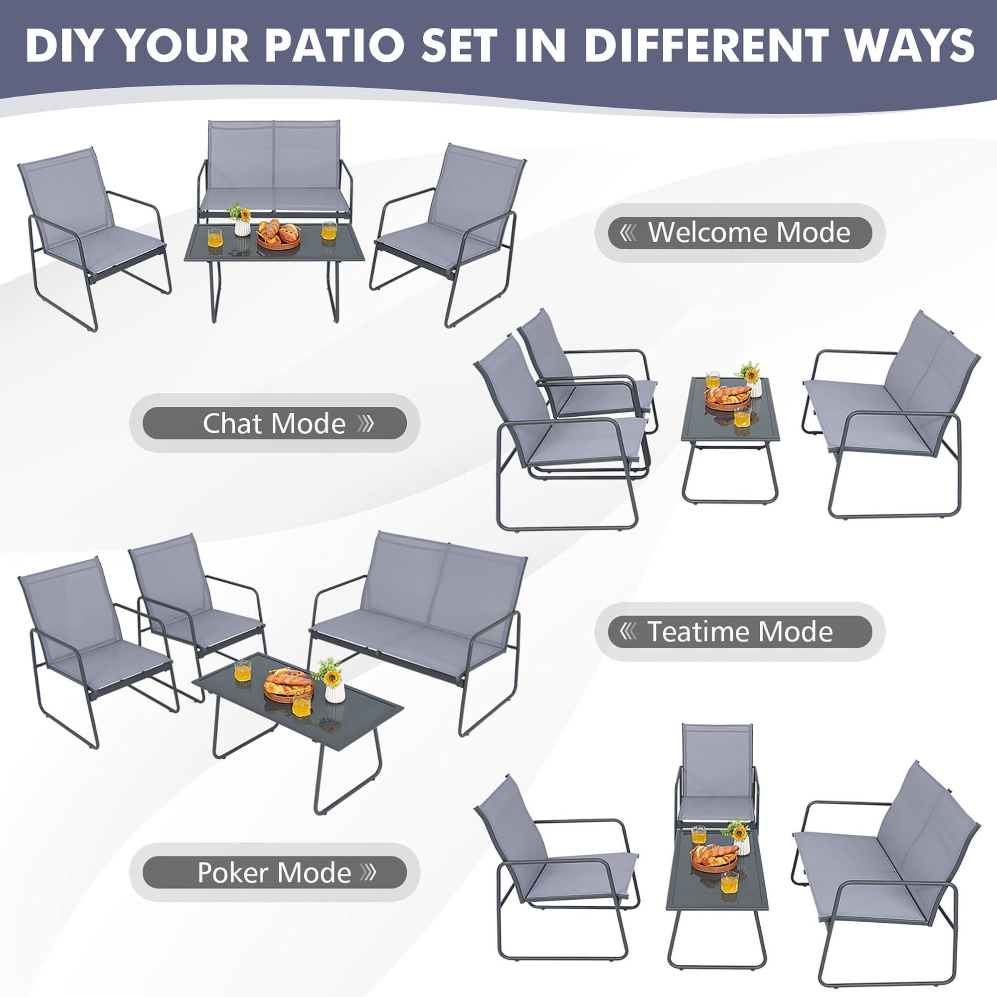 DIY YOUR PATIO SET IN DIFFERENT WAYS

Welcome Mode
Chat Mode
Teatime Mode
Poker Mode