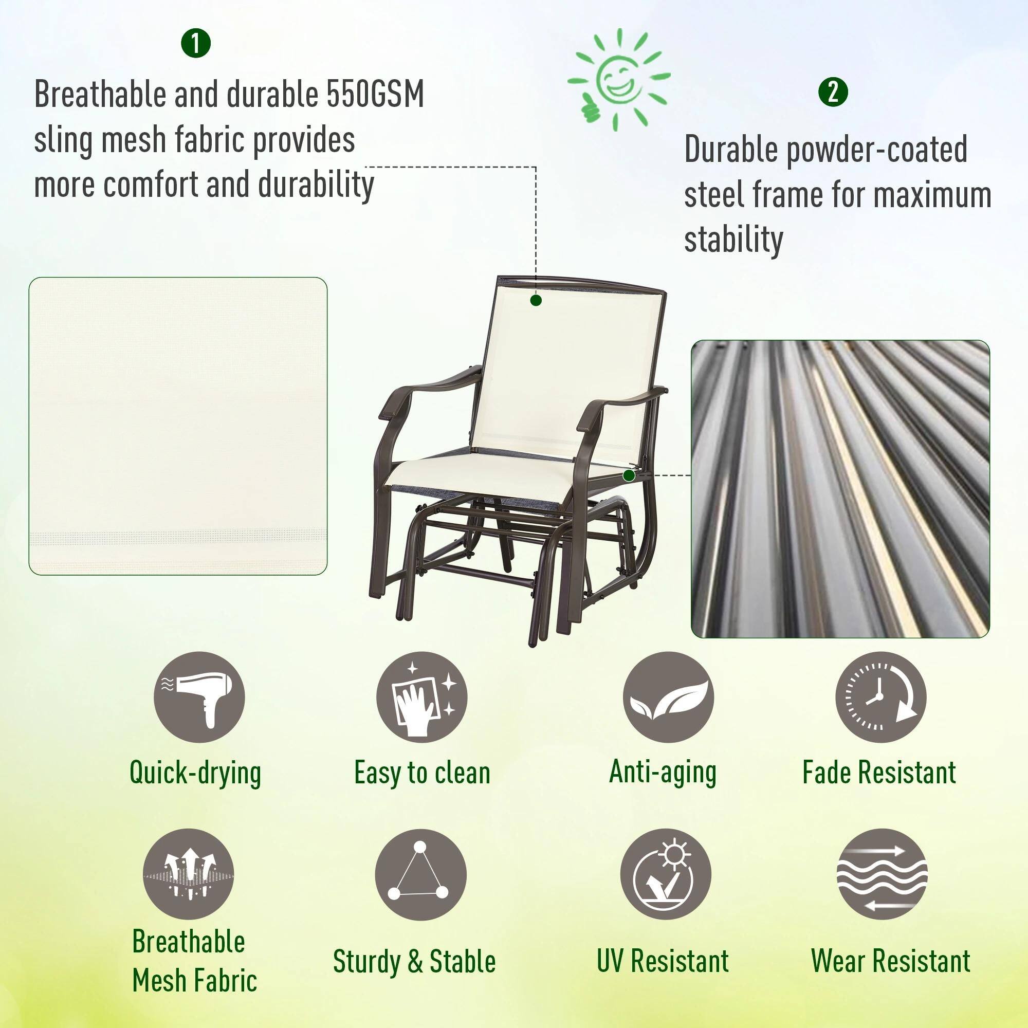 1. Breathable and durable 550GSM sling mesh fabric provides more comfort and durability

2. Durable powder-coated steel frame for maximum stability

- Quick-drying
- Easy to clean
- Anti-aging
- Fade Resistant
- Breathable Mesh Fabric
- Sturdy & Stable
- UV Resistant
- Wear Resistant