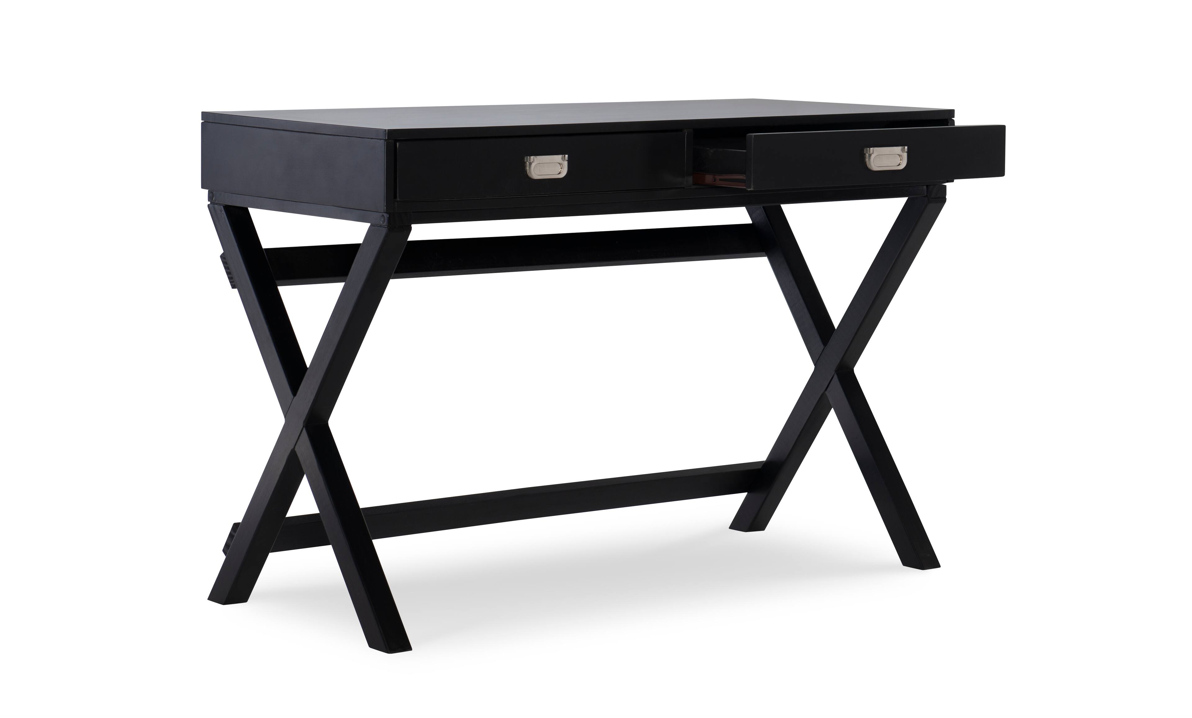 Angle. Linon Home Décor - Penrose Two-Drawer Campaign-Style Writing Desk - Black.
