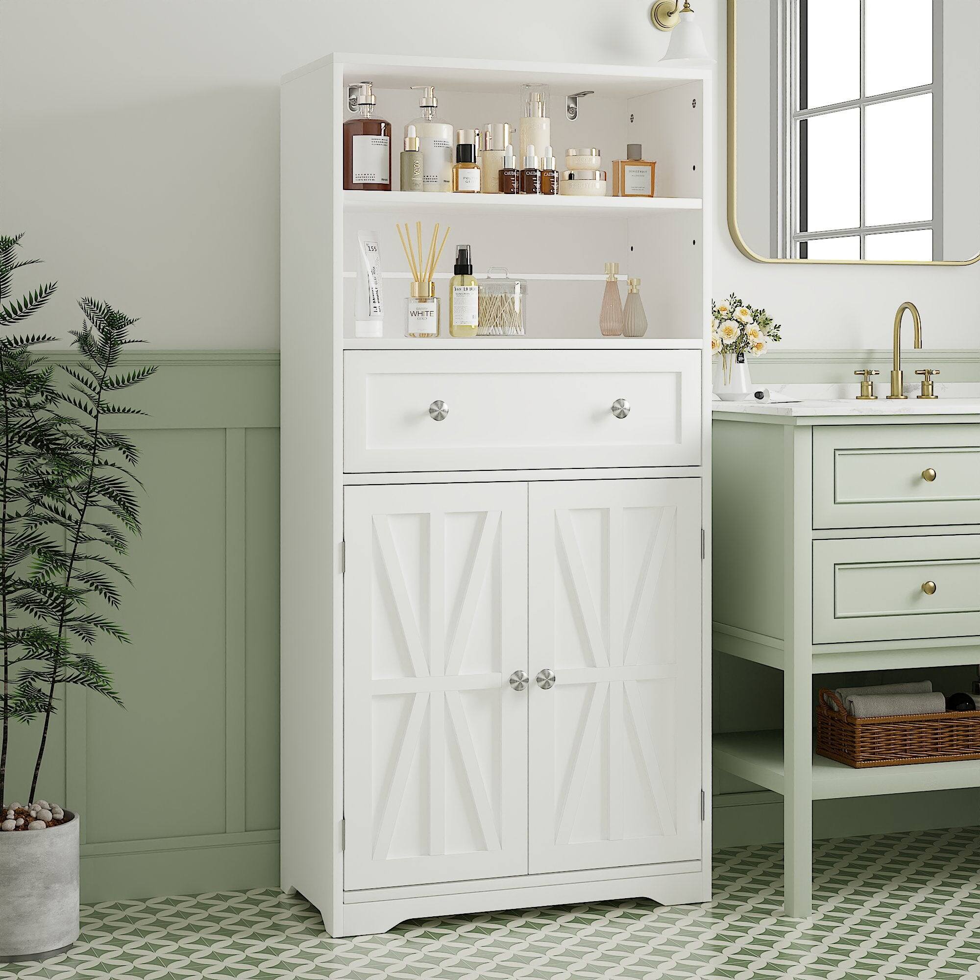 Front. Vecelo - Bathroom Storage Cabinet with Adjustable Shelf & Large Drawer, Tall Storage Cabinet, Kitchen Pantry Storage Cabinets - White.