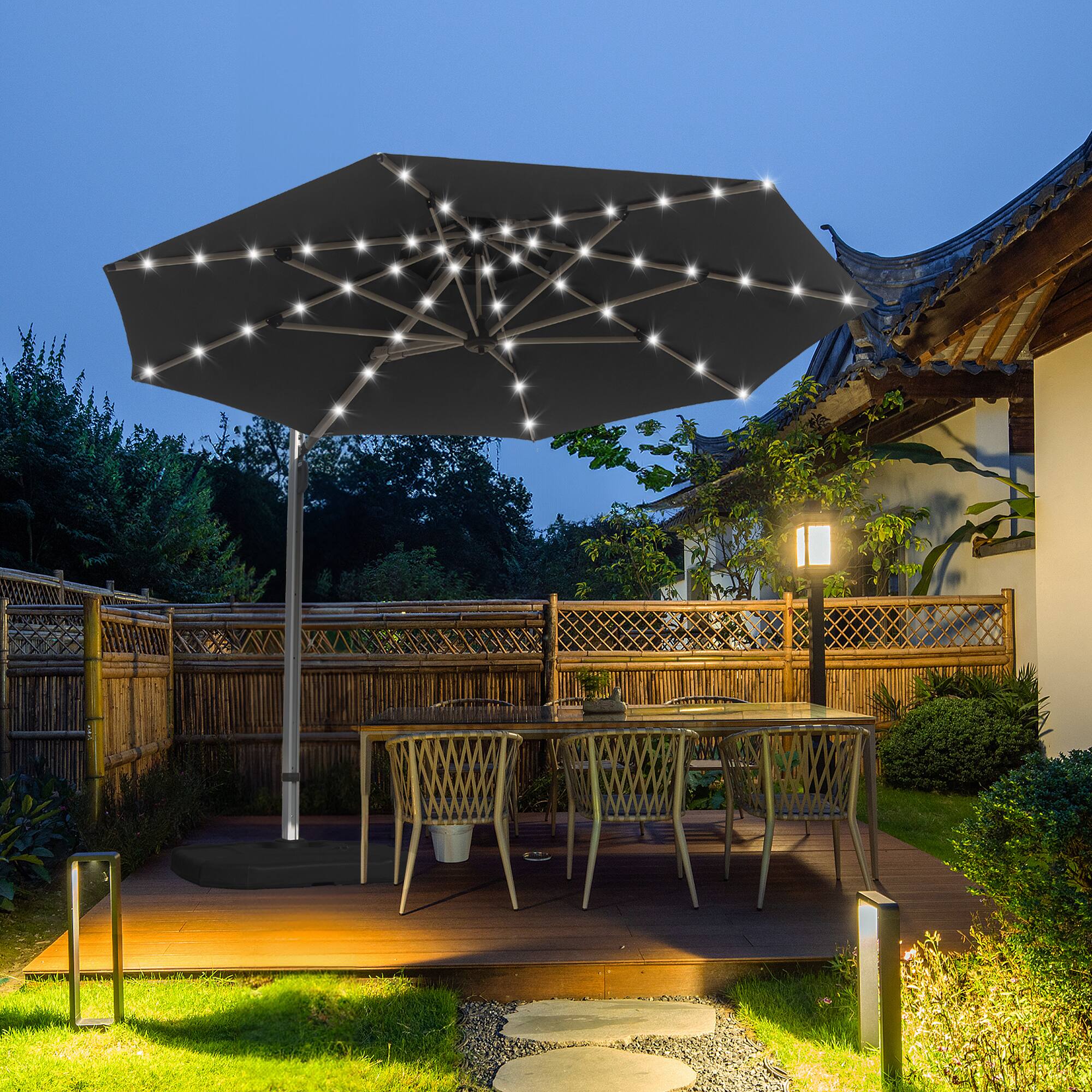 Alt View 10. Ecooso - Round Cantilever Umbrella with Center Pole (Base Not Included) - Gray.