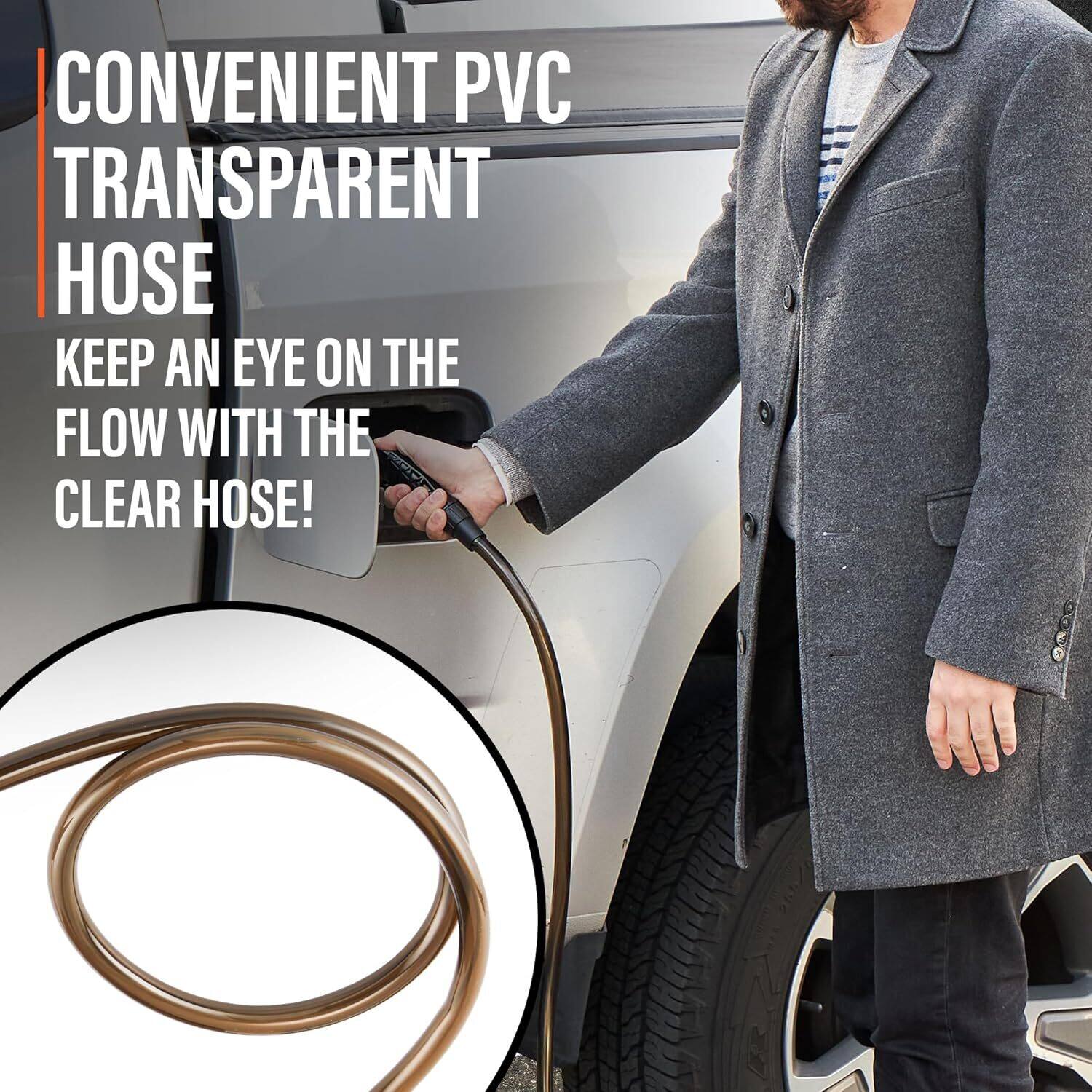 CONVENIENT PVC TRANSPARENT HOSE  
KEEP AN EYE ON THE FLOW WITH THE CLEAR HOSE!
