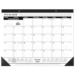 AT-A-GLANCE - 2026 21.75" x 17" Monthly Desk Pad Calendar - White/Black