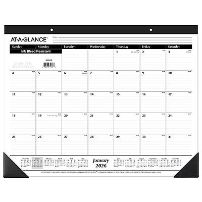 AT-A-GLANCE  
Sunday Monday Tuesday Wednesday Thursday Friday Saturday  
Ink Bleed Resistant  

1 2 3  
4 5 6 7 8 9 10  
11 12 13 14 15 16 17  
18 19 20 21 22 23 24  
25 26 27 28 29 30 31  

January 2026