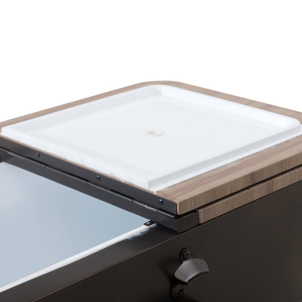 Alt View 1. SUNJOY - 80-Quart Wood Grain Metal Rolling Ice Chest Cooler Cart with Storage Shelf - Brown.
