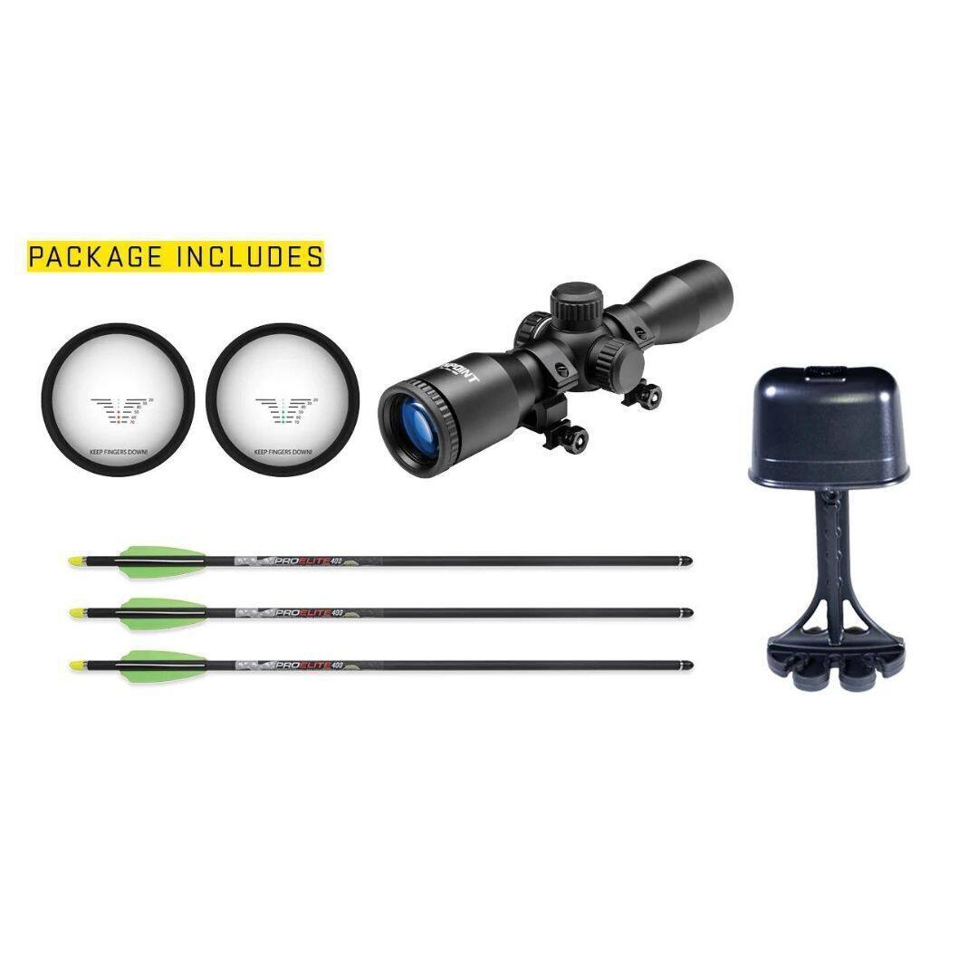 PACKAGE INCLUDES

- 2 x Lens Caps
- 1 x Scope
- 3 x Arrows
- 1 x Arrow Rest
- 1 x Scope Mount