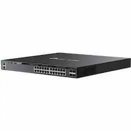 TP-Link - Omada 24-Port Gigabit Stackable L3 Managed PoE+ Switch with 4 10G Slots - 25 Ports - Gigabit Ethernet, 10 - Black