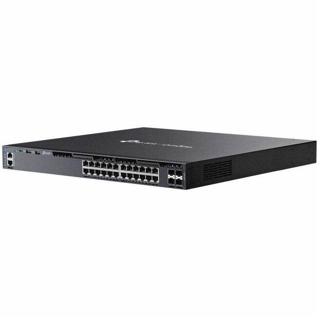 Front. TP-Link - TP-Link Omada 24-Port Gigabit Stackable L3 Managed PoE+ Switch with 4 10G Slots - 25 Ports - Gigabit Ethernet, 10 - Black.