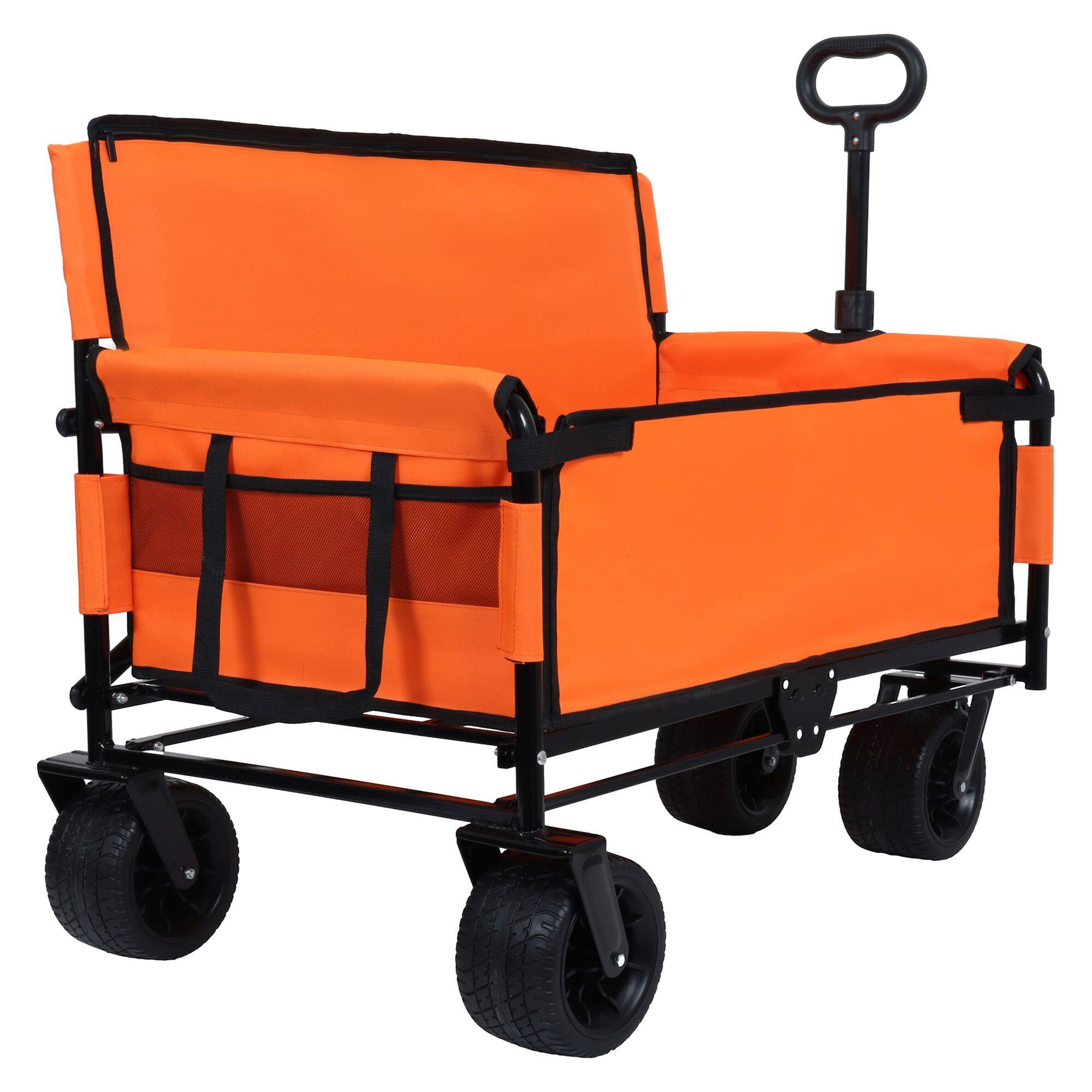 Alt View 2. Loheer - Loheer 3-in-1 Folding Wagon Cart with Seat, Heavy Duty Utility Wagon 500lbs Capacity All Terrain Beach Cart, Orange.