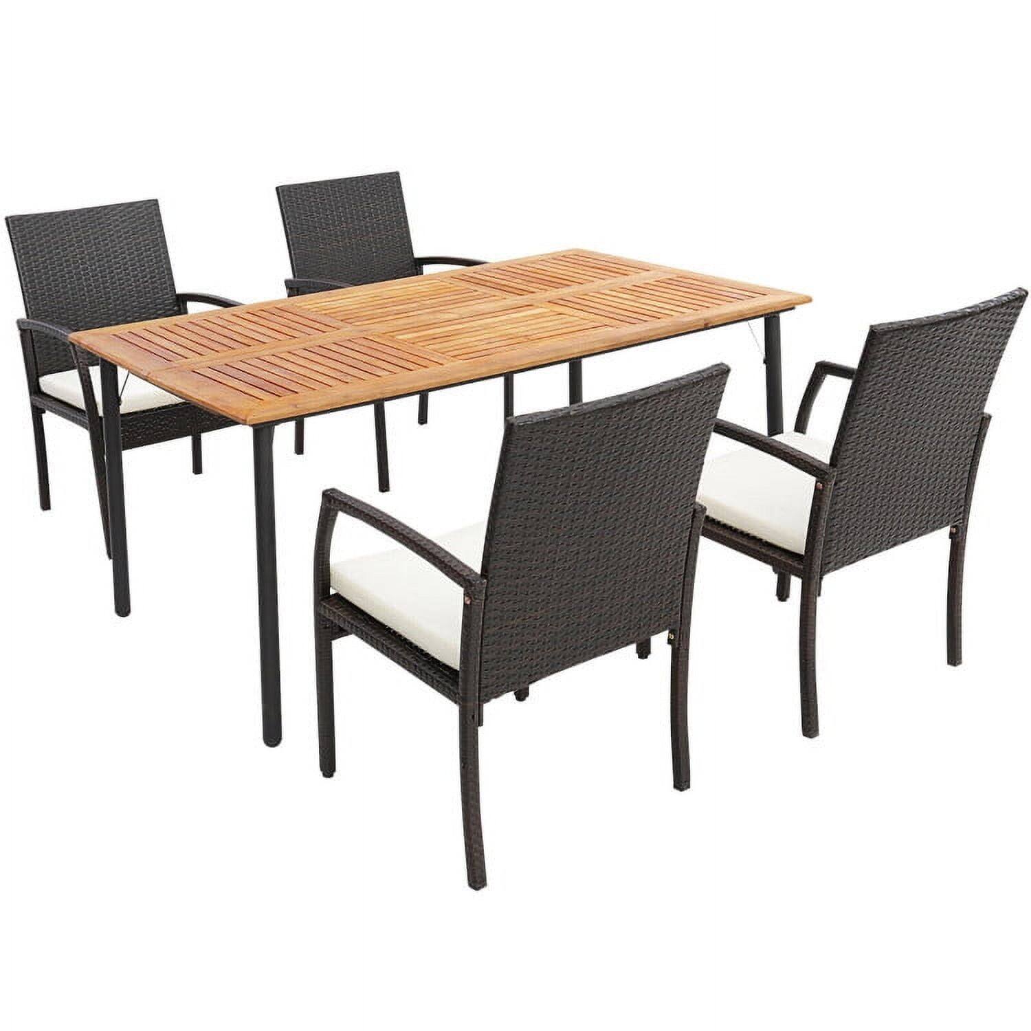 Front. Pefilos - 5 Pieces Patio Wicker Cushioned Dining Set with Umbrella Hole, Furniture Conversation Sets, Coffee Table for Garden - Beige.