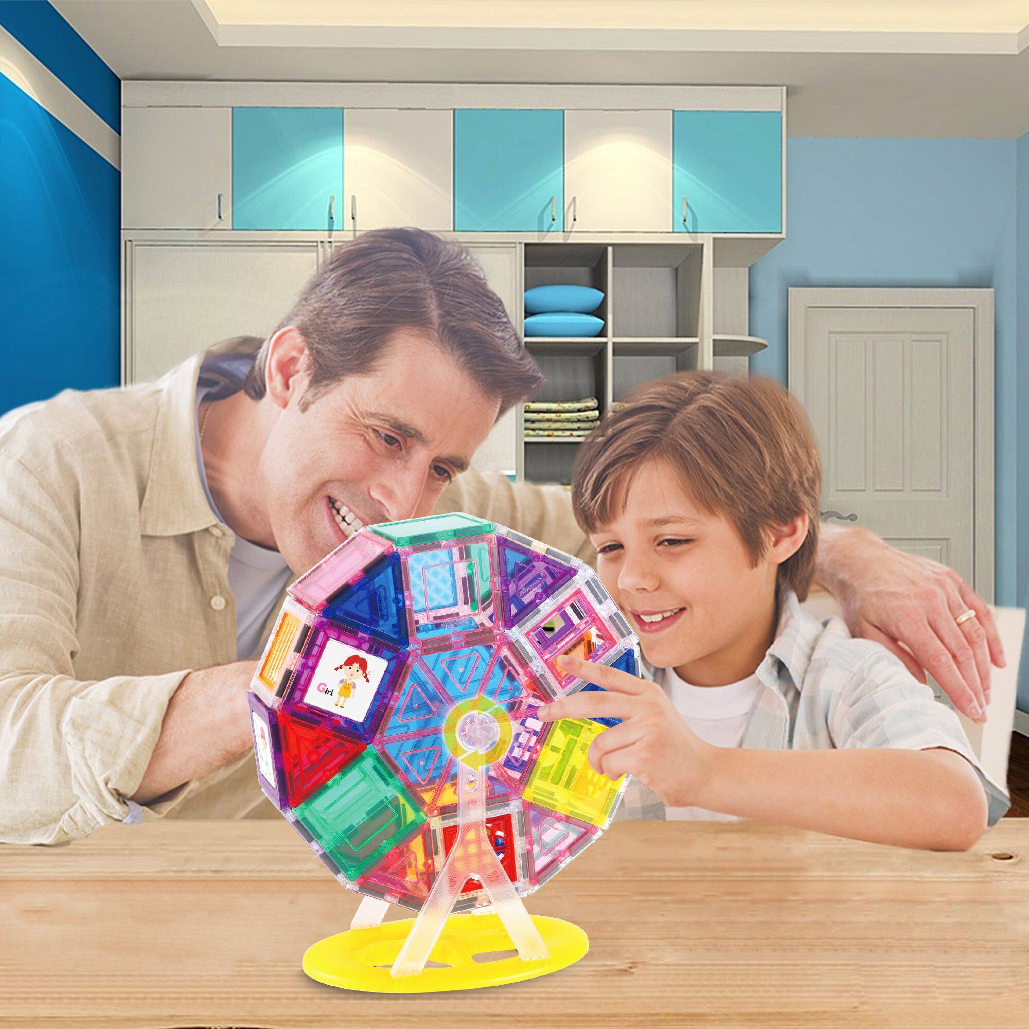 Alt View 3. PicassoTiles - PICASSO-TILES 63 PC Ferris Wheel Set, Magnetic Tiles, Building Blocks, STEM Toys for Kids 3+ - Multicolor.