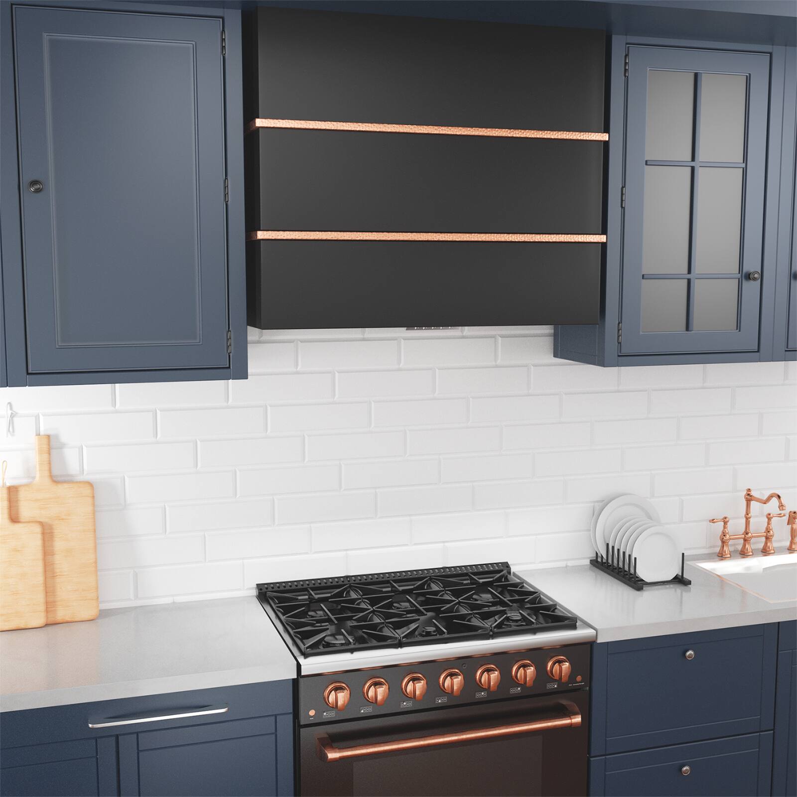 Alt View 4. Akicon - Akicon 36 in Stainless Steel Range Hood with Powerful Vent Motor, 600 CFM, 3 Speed, Wall Mount, in Black with Copper - Black with Copper.