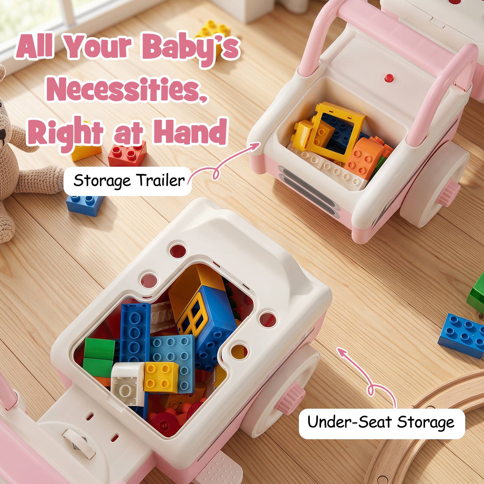 All Your Baby's Necessities, Right at Hand  
Storage Trailer  
Under-Seat Storage