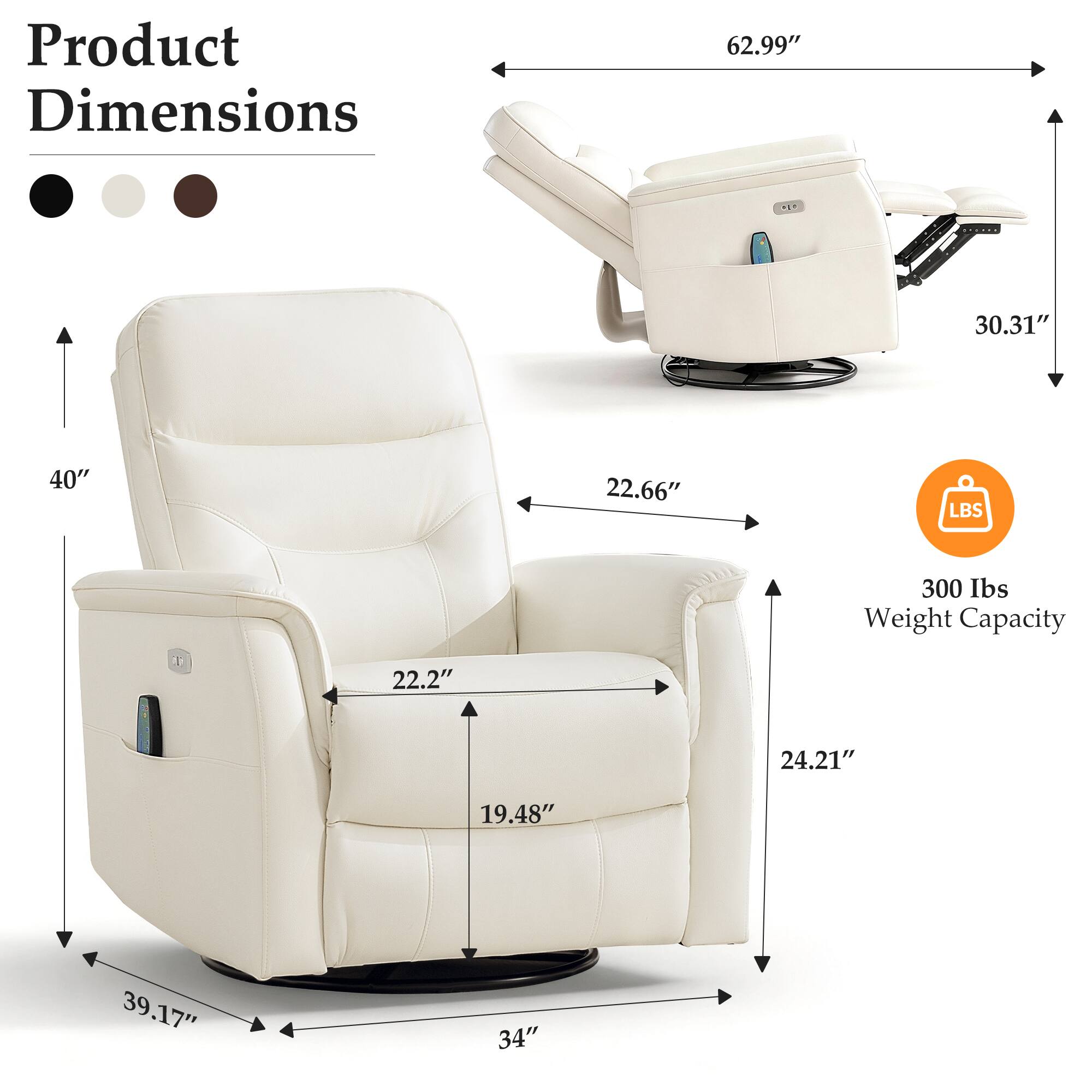 Product Dimensions: 62.99" x 30.31" x 40" x 22.66"  
Weight Capacity: 300 lbs