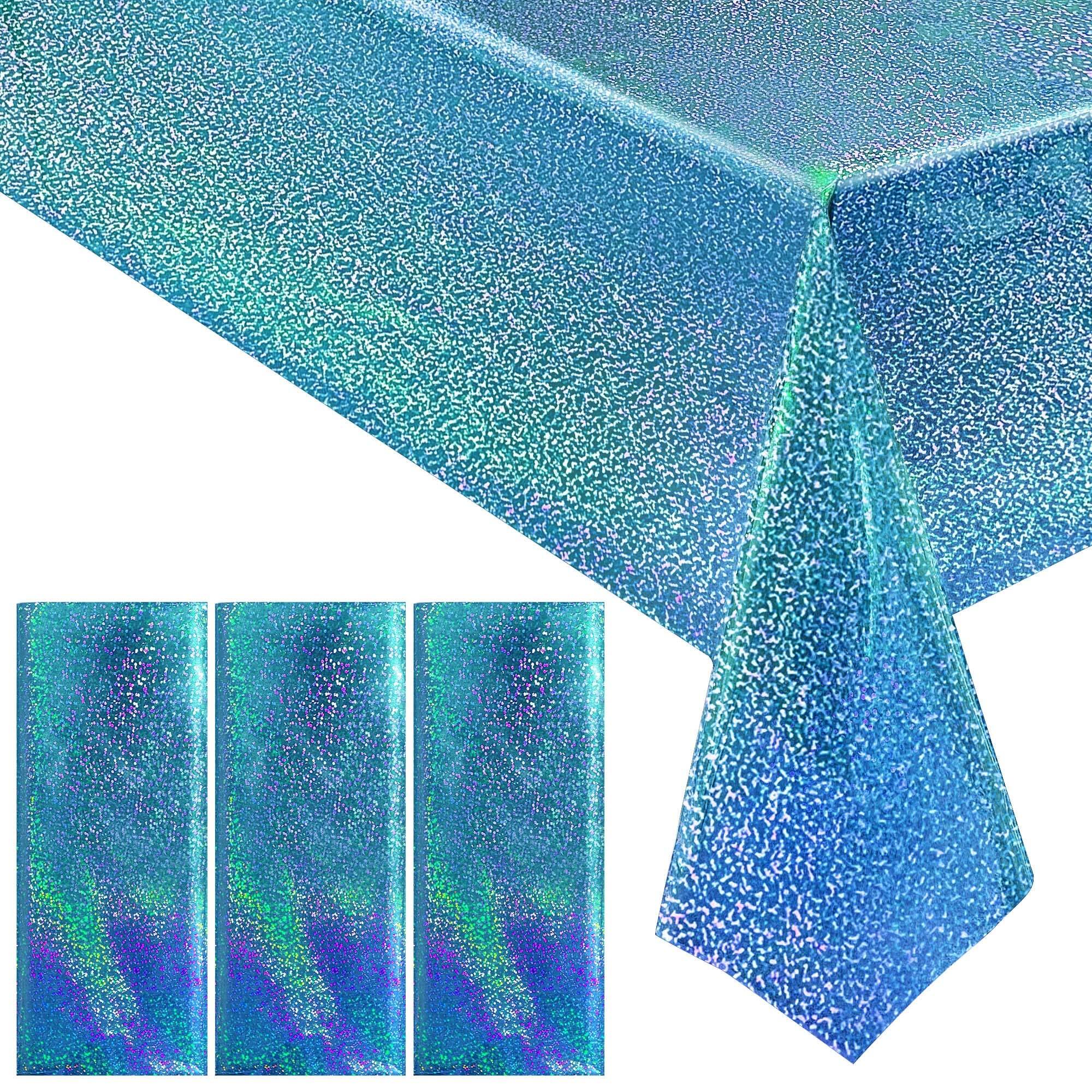 Front. Dapper Styles - 2 Holographic Tablecloth 40 X 108 Christmas Table Cloth Shimmer Shining Plastic Metallic Cover For Jungle S... - Aqua-8.