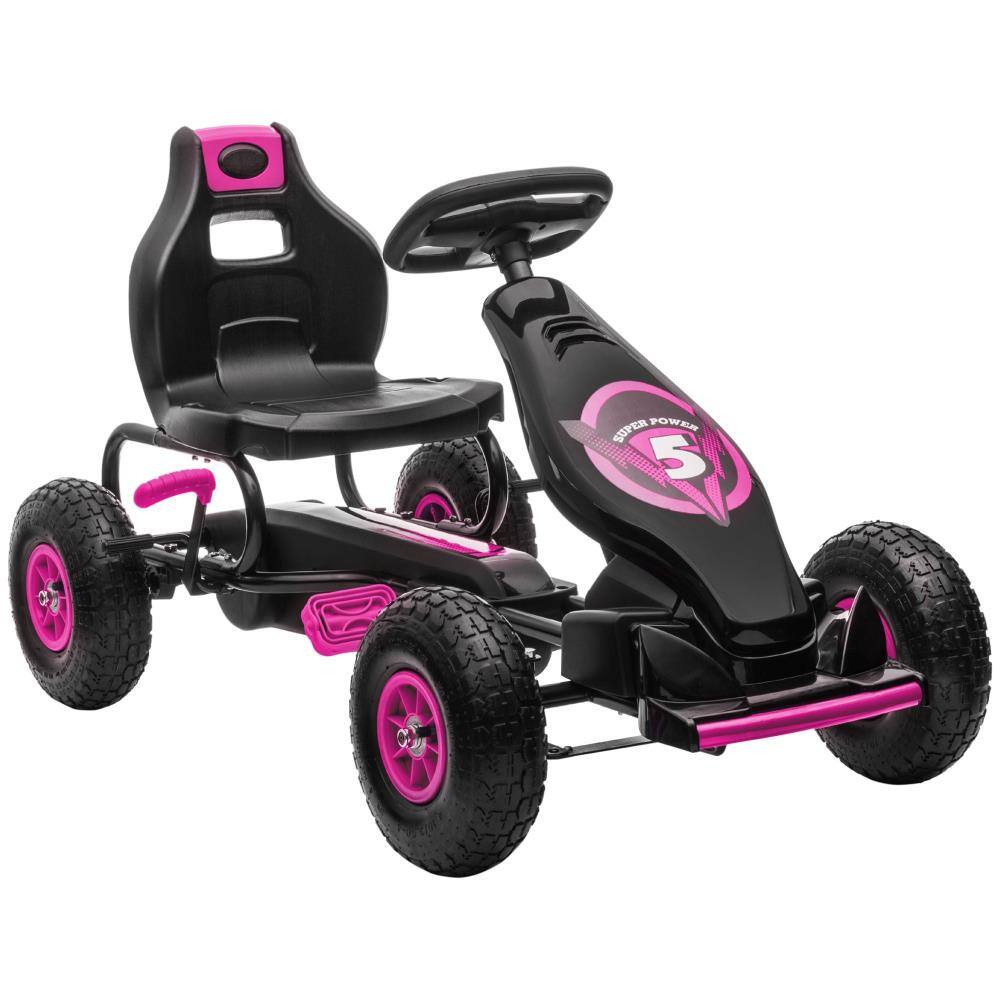 BreeBe - Aosom Kids Pedal Go Kart Ride-On Toy with Suspension, Safety Brake, Ergonomic, Wear-Resistant, Ages 5-12 - Pink