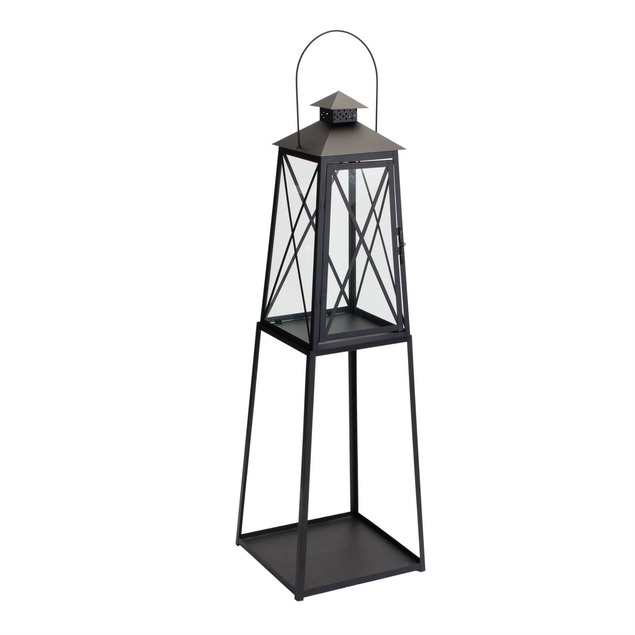 Angle. BreeBe - Traditional Metal Lantern with Tapered Stand (Set of 2) - Black.