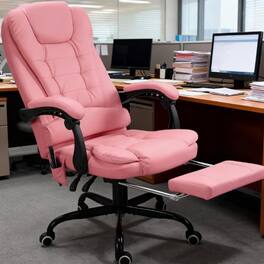 GOODSILO - High-Back Executive Massage Chair with Vibrating Motors and Retractable Footrest for Office and Home Use - Pink