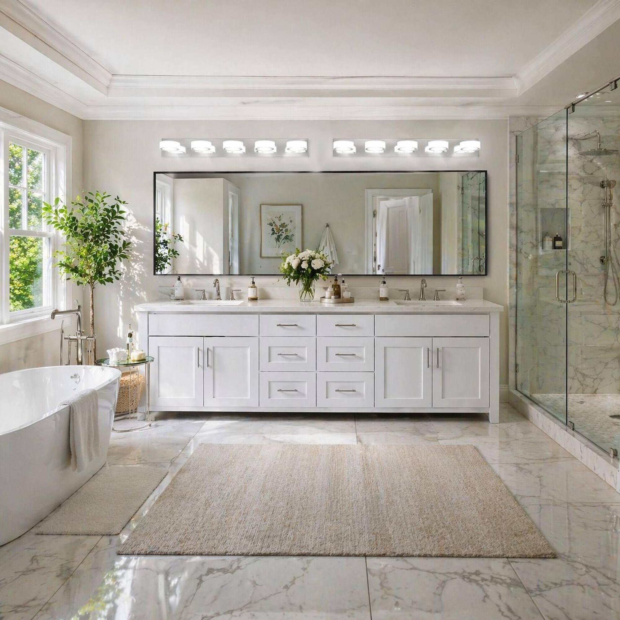 Left. RYHNUYNE - Modern 5‑Light Vanity Light,37"LED Bathroom Wall Light,Wall Mount Over Mirror Lighting for Bath - Chrome.