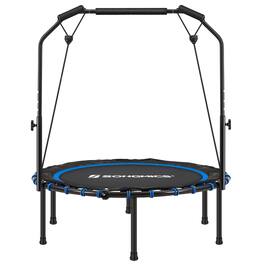 Songmics Home - 40 Inches Mini Fitness Trampoline, Fitness Rebounder with Adjustable Handrail, Foldable Trampoline for At-Home Workout - Blue and Black