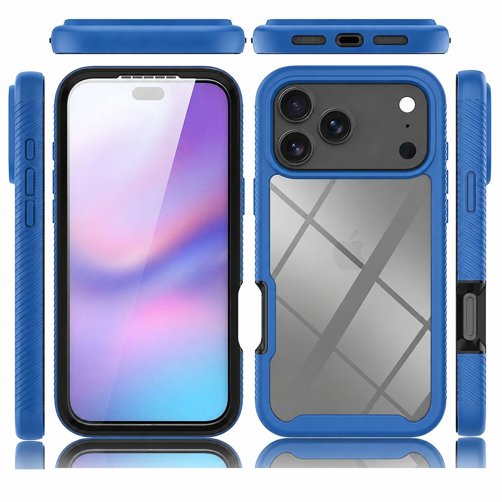 Angle. UUCOVER - Full Body Protection Case for Apple iPhone 18 Pro,Shockproof TPU+PC Clear Case Built-in Screen Protector Cover - Darkblue.