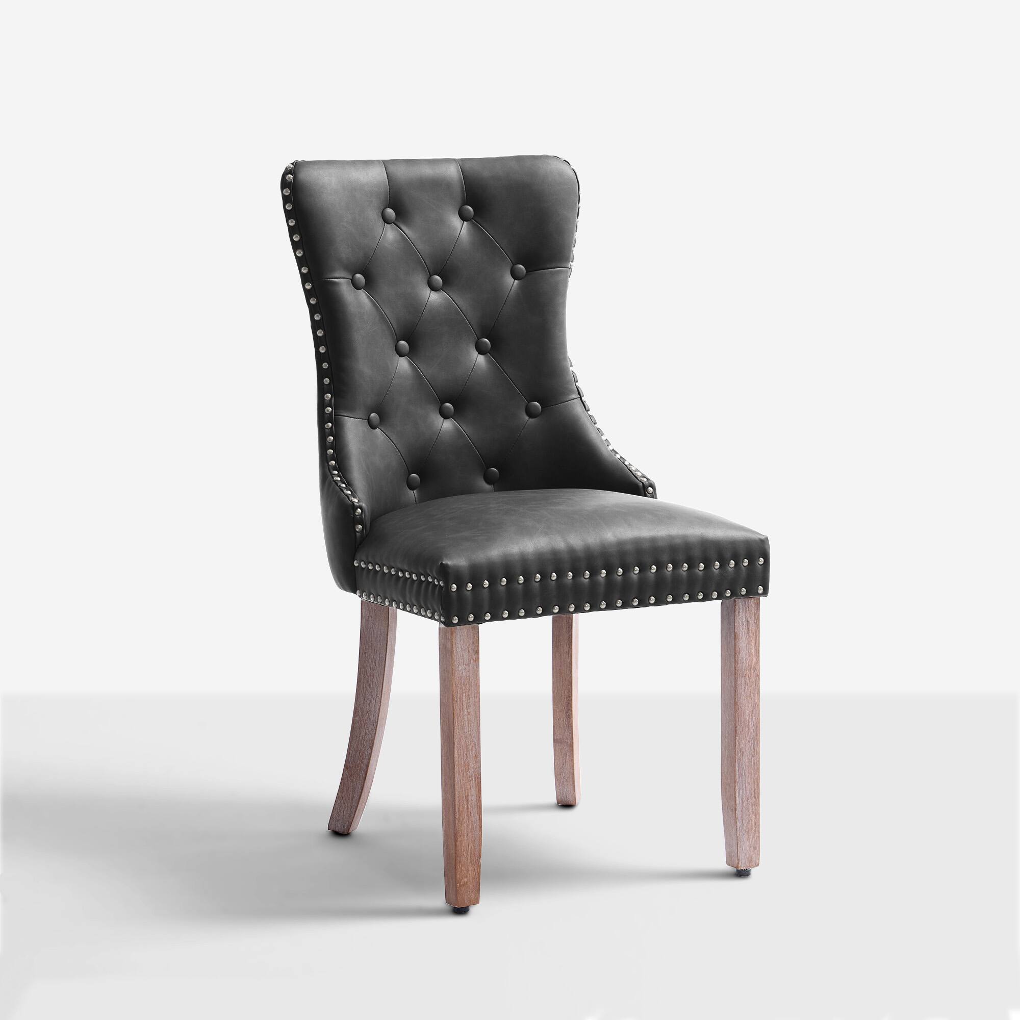 Back. FERPIT - FERPIT Faux Leather Dining Chairs with Tufted Back Nailhead Trim Set of 2, Black - Black.