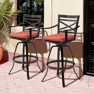 Alt View 6. Crestlive Products - Crestlive Products 2pc Sunbrella Cast Aluminum Black Frame Swivel Bar Stool Chair Cushioned Seat - Red-2PC.