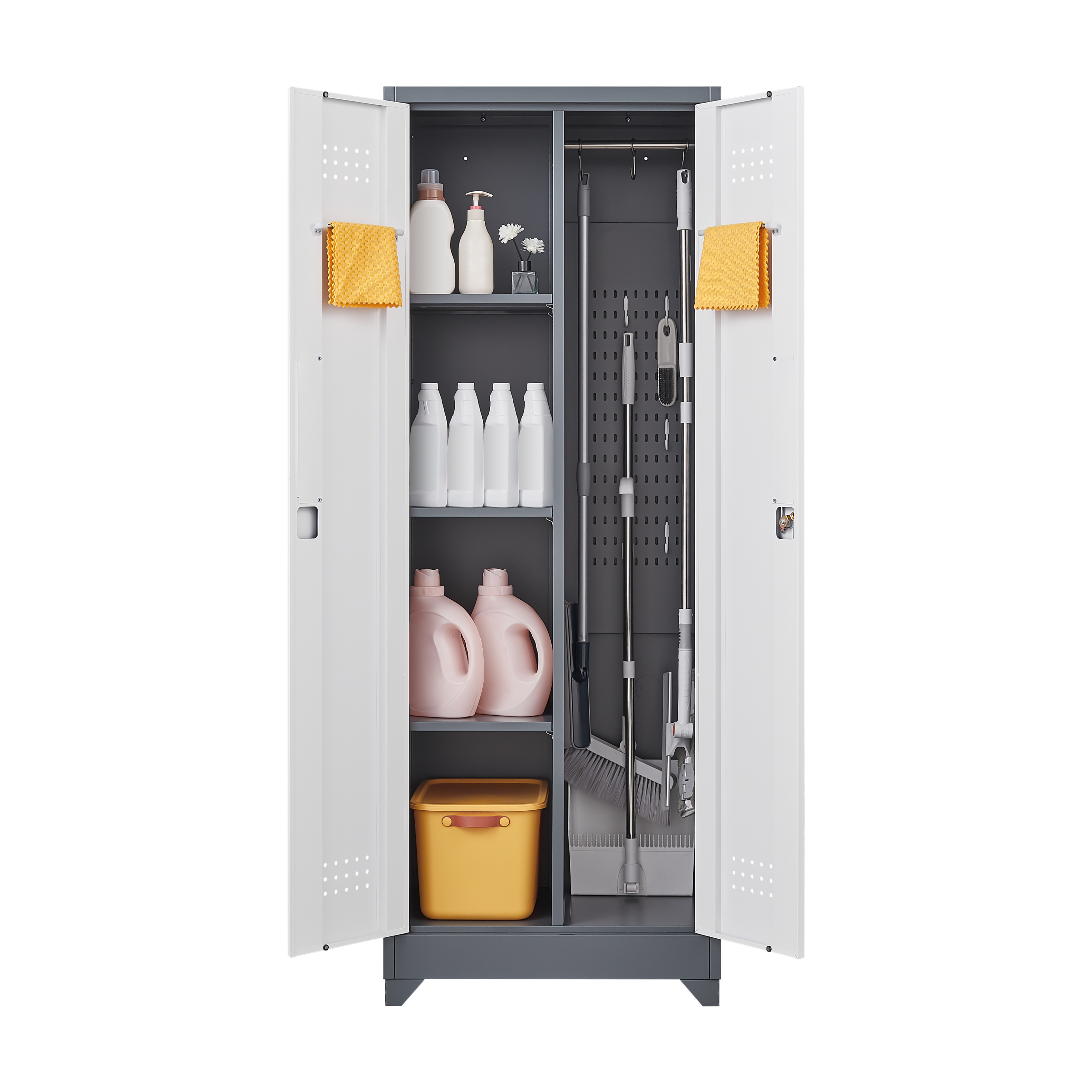 Alt View 10. GOODSILO - Heavy-Duty Steel Storage Cabinet with Locking Doors, Shelves, and Hanging Rod for Garage and Utility Organization - Grey+White.
