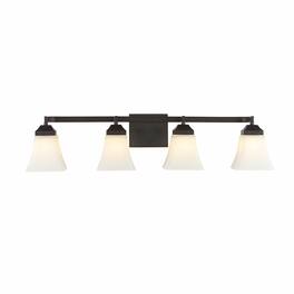 Jonathan Y - Staunton 33" 4-Light Farmhouse Cottage Metal LED Vanity Light with Frosted Glass Shades, Oil Rubbed Bronze - Oil-Rubbed Bronze