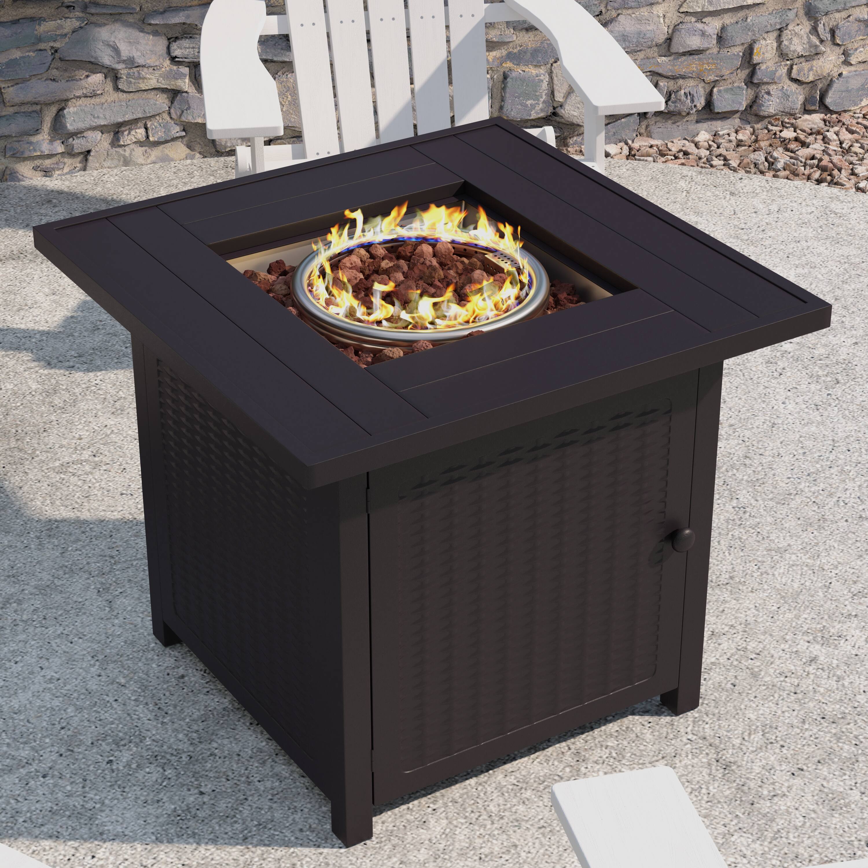 Alt View 4. Emma + Oliver - Propane Fire Table with Included Lava Rocks and Hideaway Tank Holder - Black.