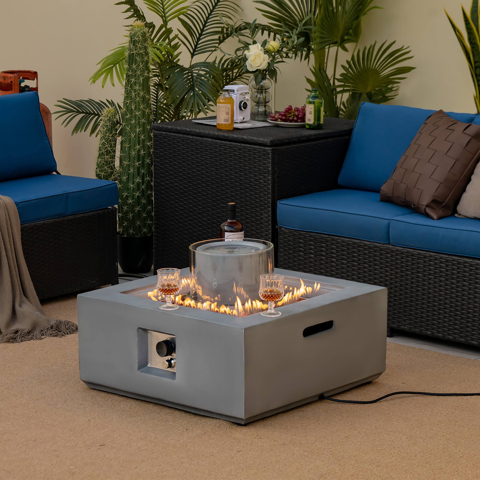 Alt View 1. Costway - Costway 28" Patio Fountain Fire Pit Table 50,000 BTU Square Propane Fire Pit withPVC Cover - Gray.