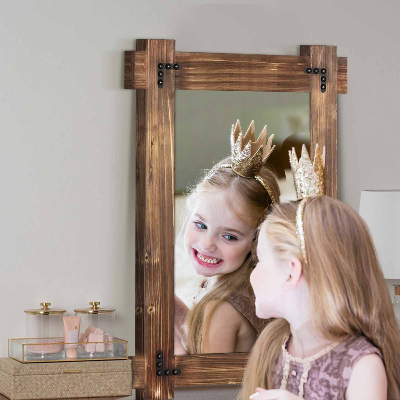 Alt View 3. Comfort Essence - Rustic Wood Mirror For Bathroom Decorative Framed Farmhouse Vanity Wall Mounted Rectangular Bedroom Or Li... - Rustic Wood-30"L x 20"W.