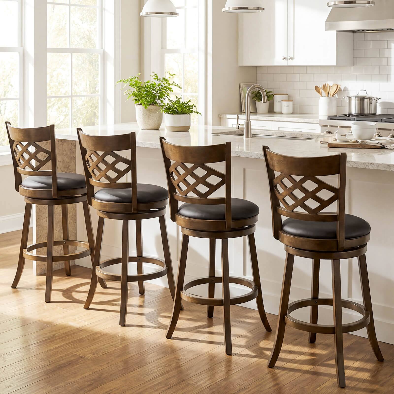 Alt View 4. Costway - Costway 31" Bar Height Stools Set of 2 with Rubber Wood Frame, Upholstered Seat & Footrest - Brown.
