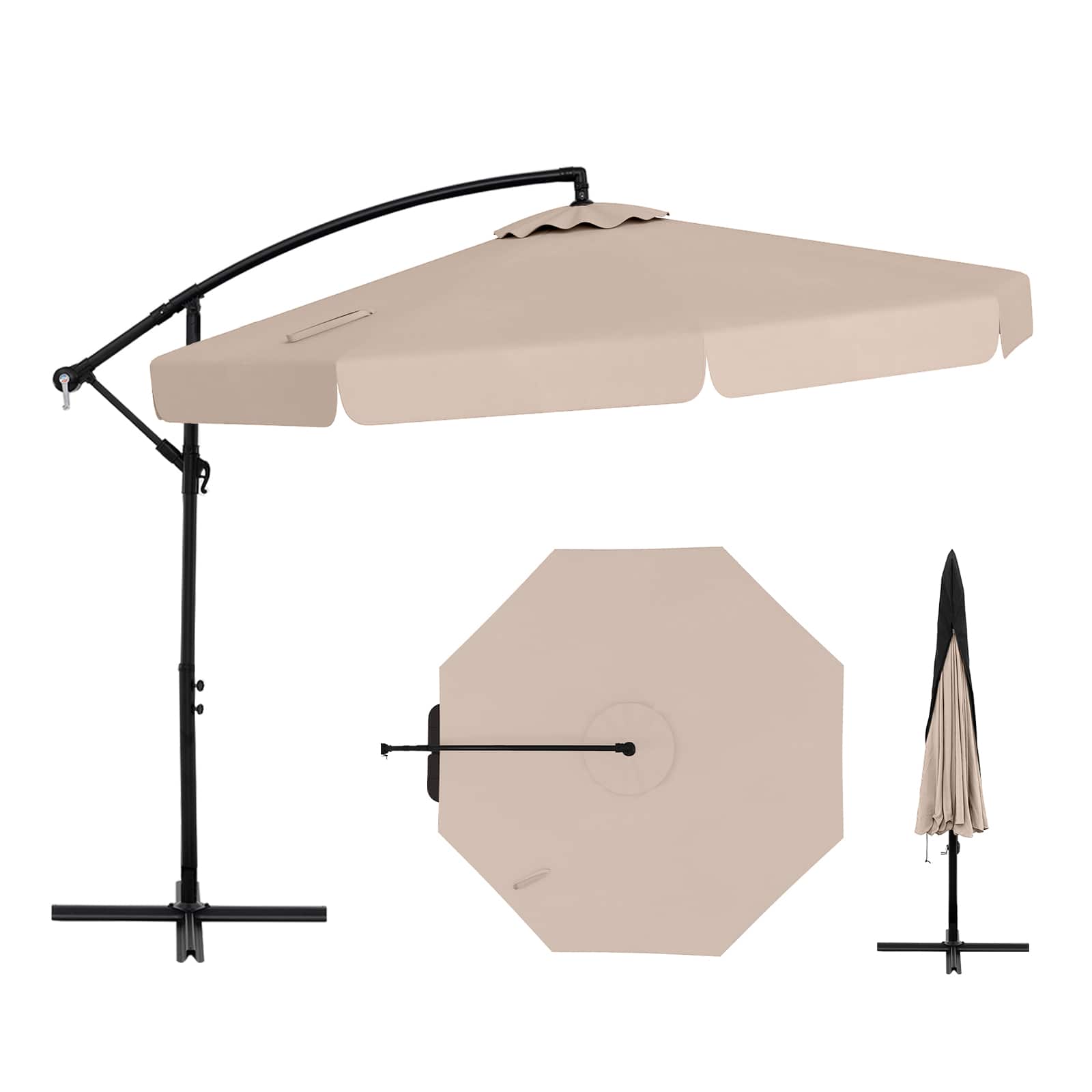 Gymax - 10FT Offset Hanging Umbrella Patio Cantilever Umbrella w/ Easy Tilt Adjustment - Beige