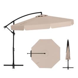 Gymax - 10FT Offset Hanging Umbrella Patio Cantilever Umbrella w/ Easy Tilt Adjustment - Beige