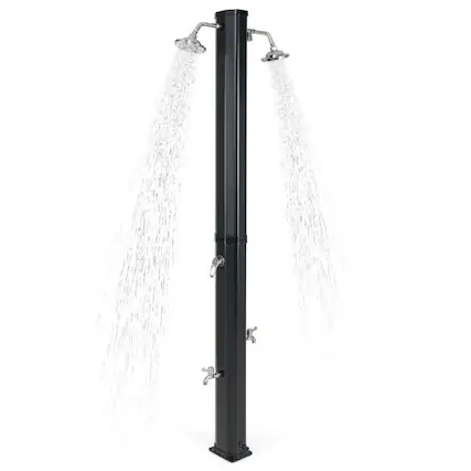 Front. Mondawe - 9.3 Gallon Solar Heated Outdoor Shower with Dual Shower Heads for Pool Beach - Black.