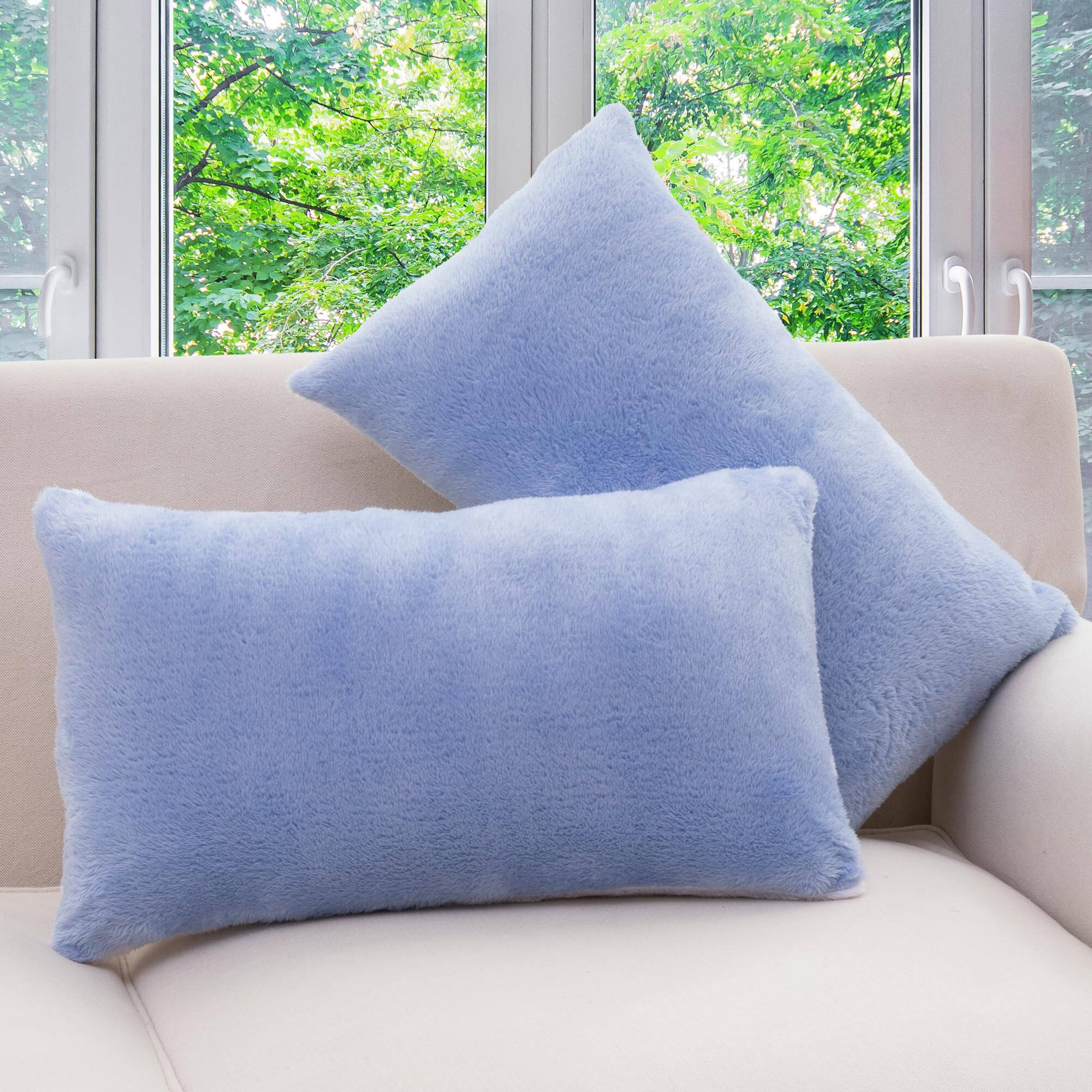Front. Cheer Collection - Set of 2 Microsherpa Accent Throw Pillows with Inserts Soft Plush Home Decor - Light Blue.