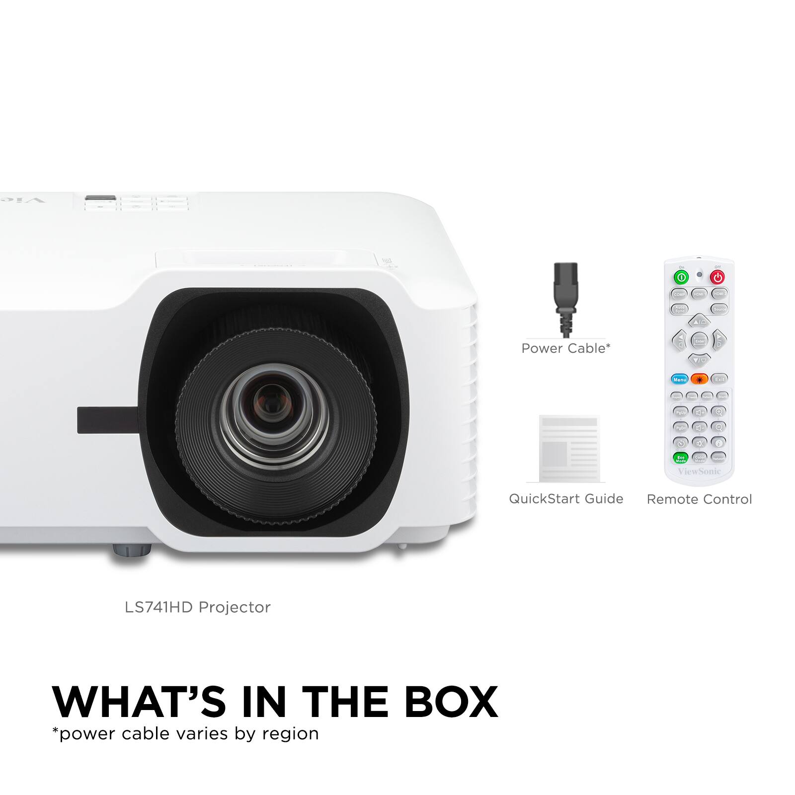 What's in the box:

* LS741HD Projector
* Power cable (varies by region)
* QuickStart Guide
* Remote control