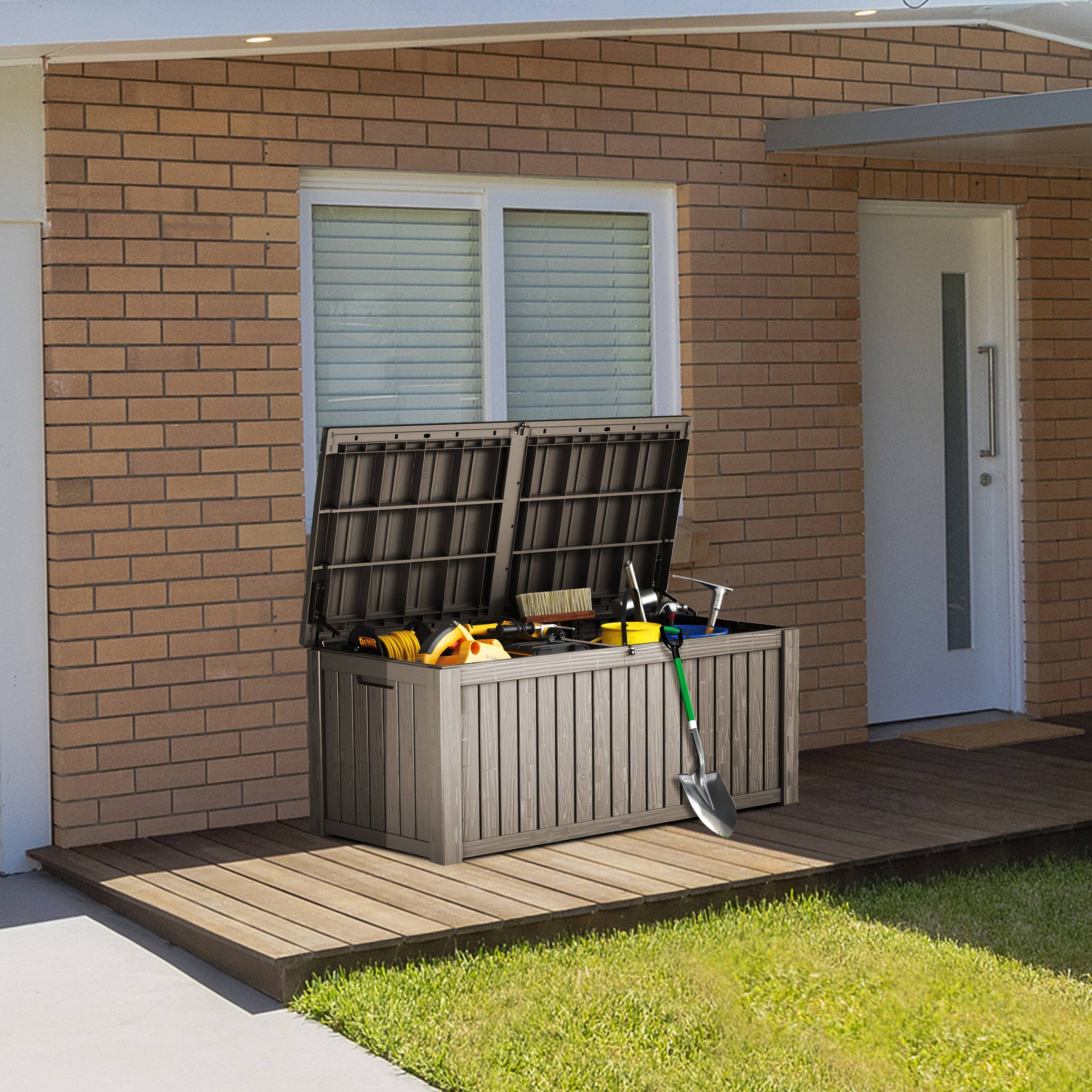 Back. Decksplore - 190 Gallon Resin Deck Box, Lockable Patio Outdoor Storage Box for Furniture， Waterproof Outside Storage Boxes.