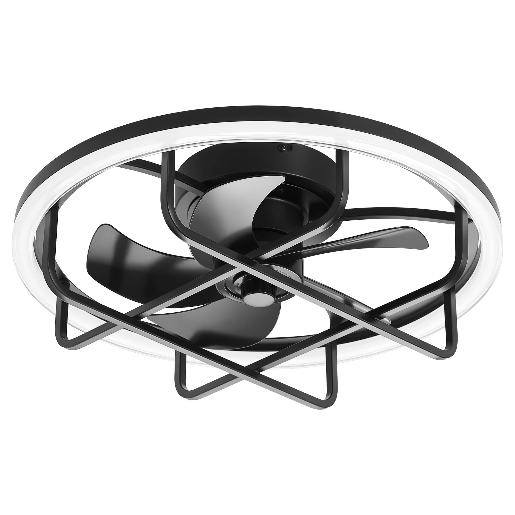 Alt View 9. Breezary - 20-Inch Caged Flush Mount Ceiling Fan with Acrylic Shade, Dimmable RGB LED, 6-Speed Remote, Timer, DC Motor - 20-Inch Black Caged Ceiling Fan.