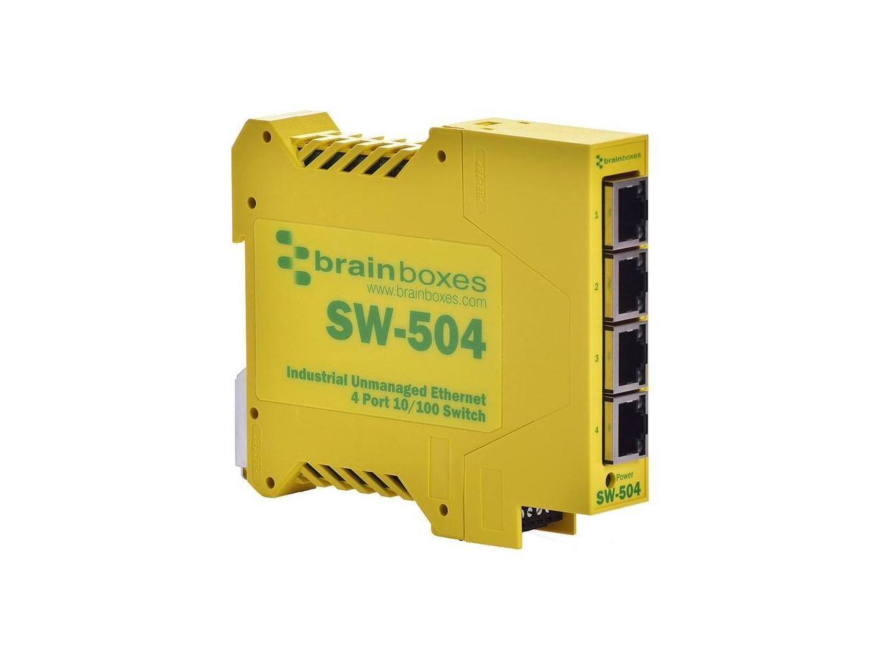 brainboxes  
www.brainboxes.com  
SW-504 Industrial Unmanaged 4 Ethernet Port 10/100 Switch  
1 2 3 4  
Power SW-504