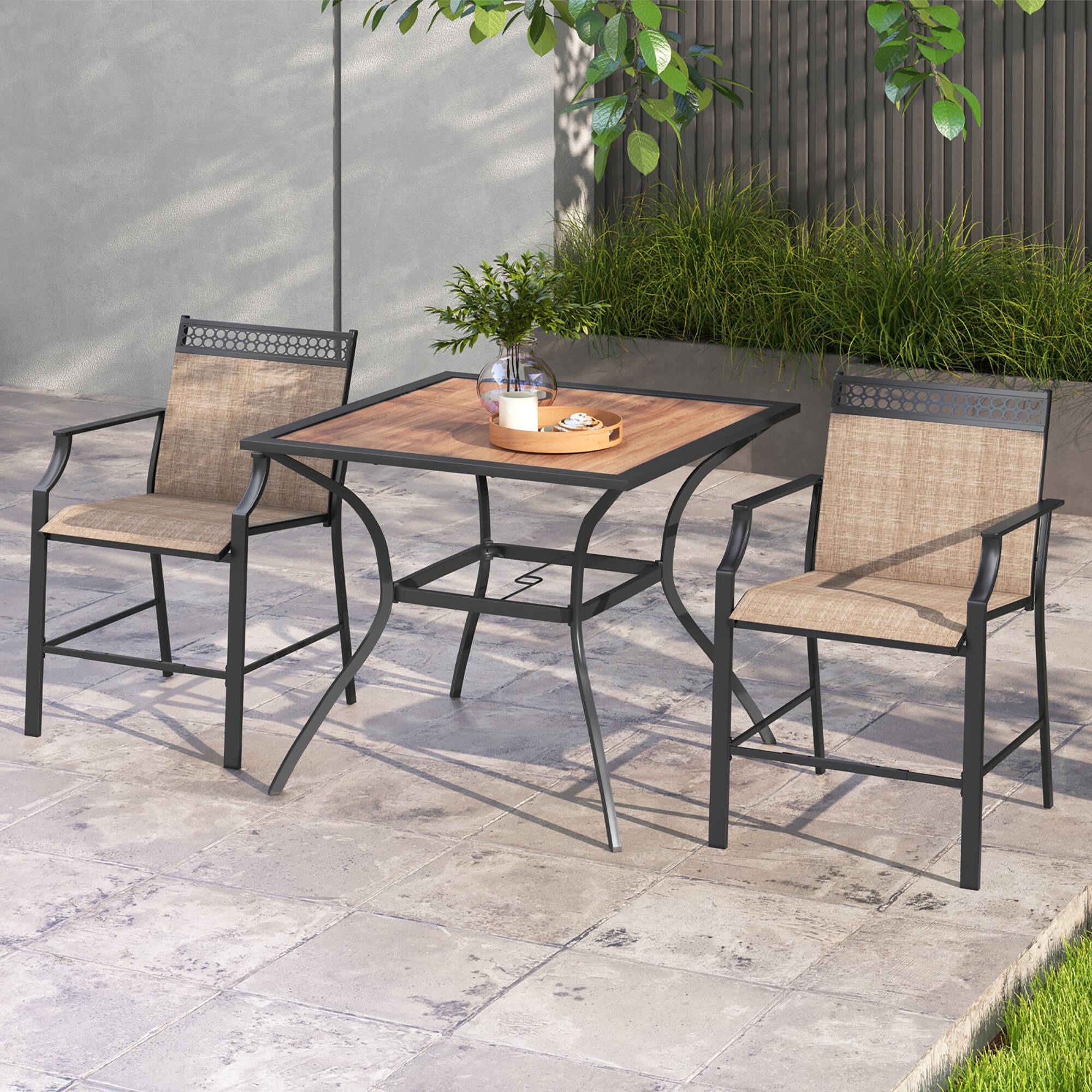 Alt View 1. Gymax - Gymax Patio Table for 4 People w/ Umbrella Hole Wood-Like Tabletop Metal Support Legs - Brown, Black.